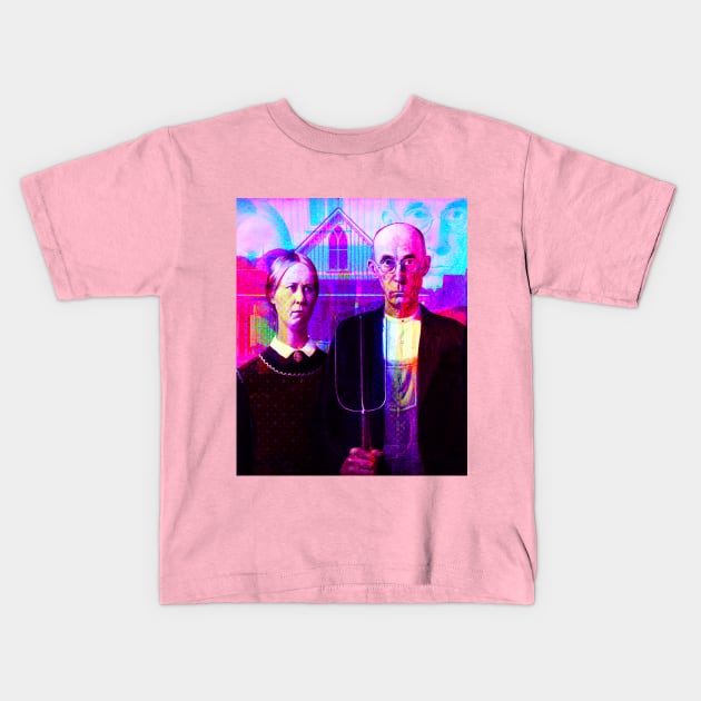 American Gothic (1930) Remix Kids T-Shirt by SABREart